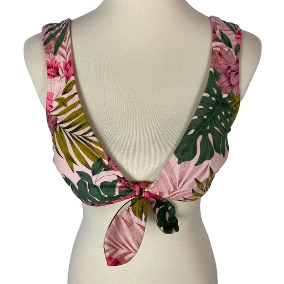 Kona Sol Other - Kona Sol Floral Pink & Green Tie Front Bikini Swimwear Top